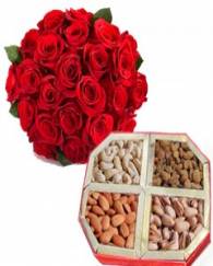 Mix Dryfruits with 12 Red rose 