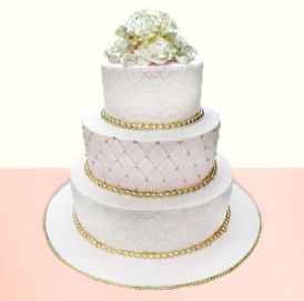 3 Tier White & Gold Wedding Cake